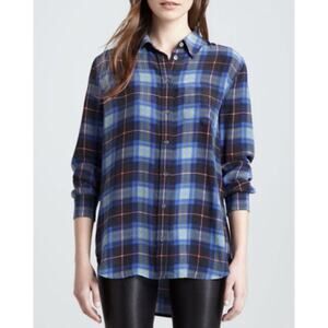 Equipment Reese Plaid Shirt Blue Silk Collared Button Front‎ Long Sleeve Sz XS